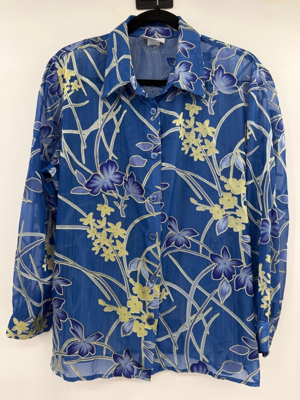 BonWorth Blue and Yellow Floral Button-Front Shirt Size L